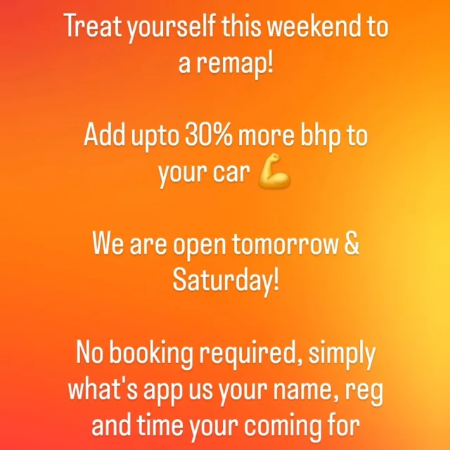 Remap your car tomorrow or Saturday! Treat yourself!

To book in simply = What's app us your name, reg and time your coming for! 07505907015

Check out the power gains of your vehicle at https://www.ecomaxtuning.co.uk/performance-calculator/

#cartuning #customremap